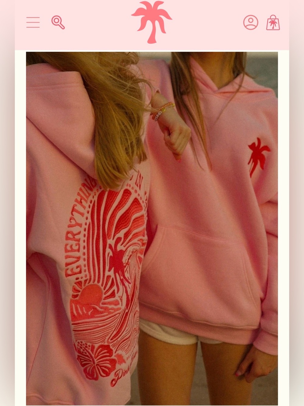 Pink palm Puff "Everything Comes in Waves" Hoodie in Pink size xs